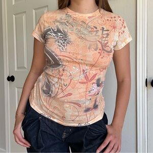 Vintage Disney orange graphic print mini mouse dragon print shirt